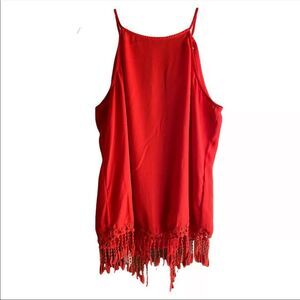 New York & Company Red Fringe Top sz S